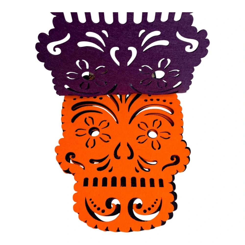 Day of the Dead Sugar Skull Purple Orange Black Felt Placemats Set‎ of 6 New